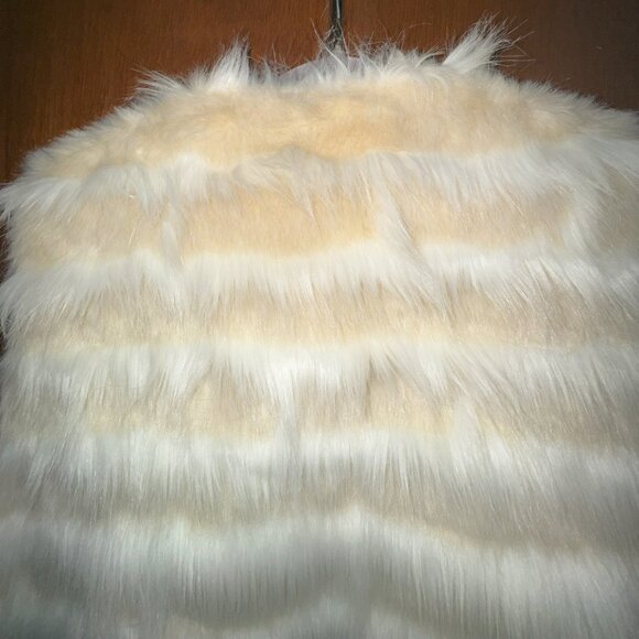 FOREVER 21 Womens Ivory Beige Stripe Faux Fur Sleeveless Vest Large Mid Length - Picture 9 of 14